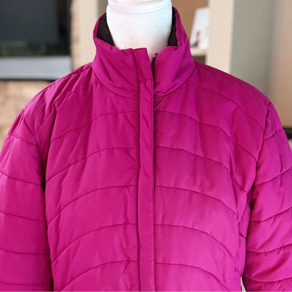 Lands End Puffer Jacket Women’s Fuchsia Pink Lt Weight Below Hip Sz M *Plz Read*